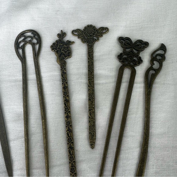 Brass hair fork/ hair sticks set 8 piece - Picture 1 of 6